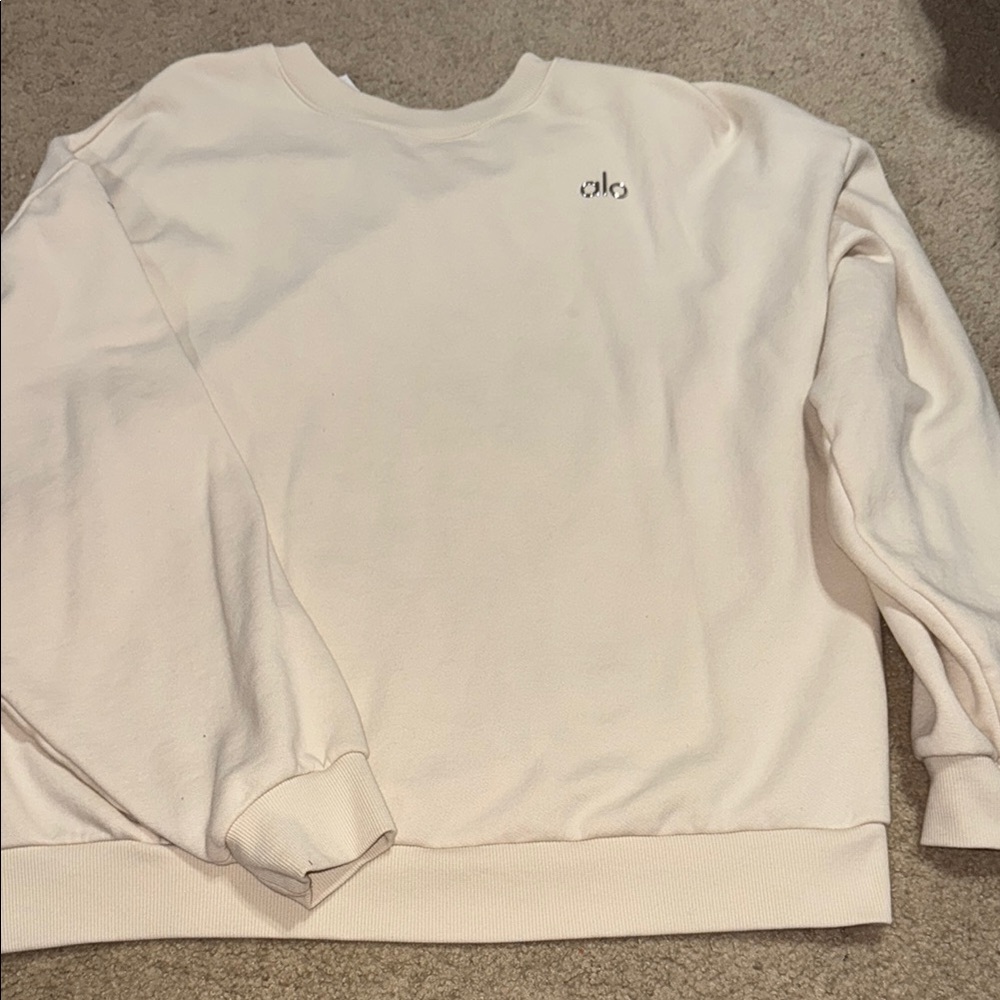 ALO Yoga Cream Crew Neck Sweater Soft Cotton Blend
